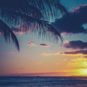 Retro Effect Tropical Sunset Over The Ocean In Hawaii